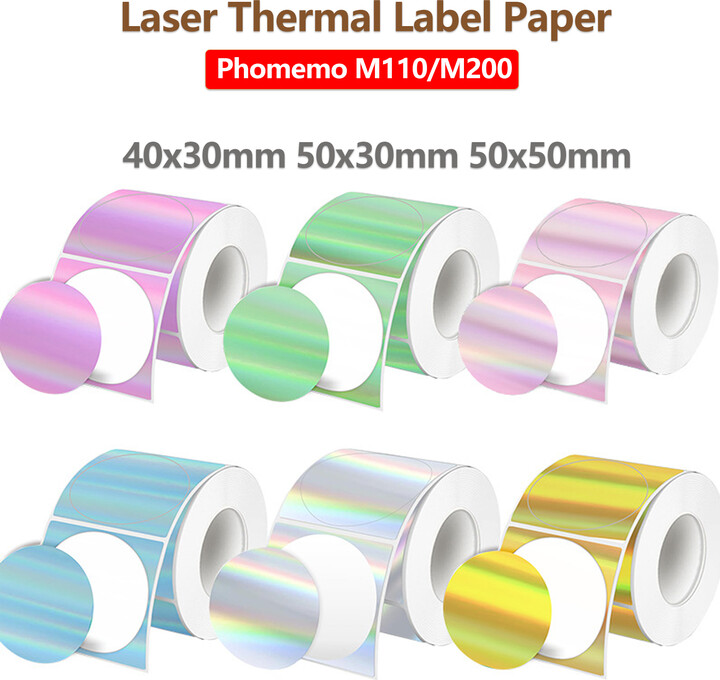 GREENCYCLE 50x50 New Thermal Label Printer Sticker Self-Adhesive Color Laser Thermal Paper Suit for Phomemo M110 M200 M120 E210 Label Maker
