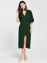 Thumbnail for your product : River Island Wrap Front Waisted Dress- Green