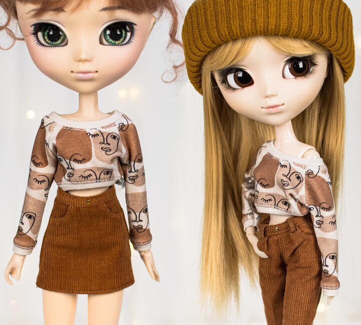 Beige Cropped Blouse For Dolls Pullip, Blythe, Poppy Parker, Obitsu
