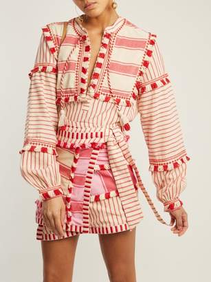Dodo Bar Or Emanuelle Fringe Embellished Striped Cotton Top - Womens - Red White