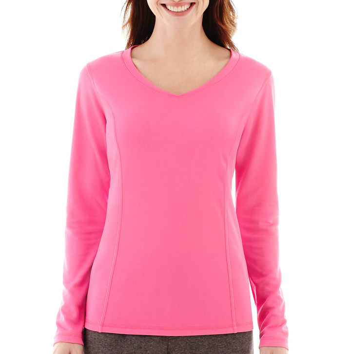 JCPenney Made For Life LongSleeve Mitered VNeck Mesh TShirt ShopStyle