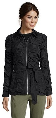 Betsey Johnson black ruched detail zip front belted jacket