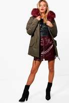 Thumbnail for your product : boohoo Danielle Parka With Burgundy Faux Fur Hood & Lining