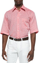 Thumbnail for your product : Brioni Short-Sleeve Button-Down Linen Shirt, Coral