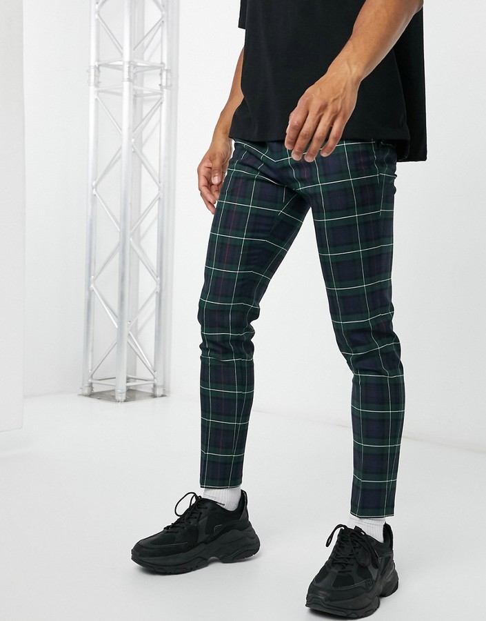 mens super skinny tartan trousers