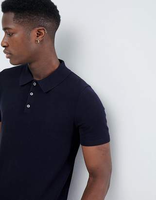 Reiss Short Sleeve Knitted Polo Shirt In Navy