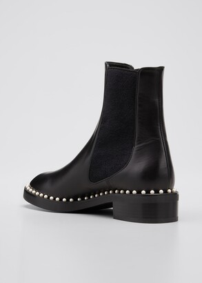 Stuart Weitzman Cline Pearly Studded Leather Chelsea Booties