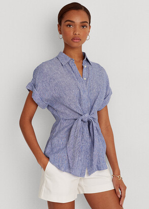 Ralph Lauren Striped Tie-Front Linen Shirt - ShopStyle Long Sleeve 