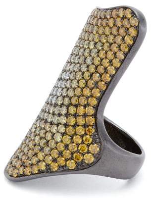 Lynn Ban - Rhodium Plated Silver Diamond Pave Ring - Womens - Yellow