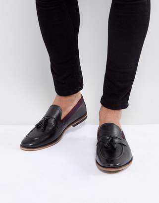 ASOS DESIGN Tassel Loafers In Black Leather With Tape Detail