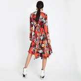 Thumbnail for your product : River Island Womens Orange floral print tie waist midi dress