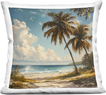 Summer Beach with Two Palms Decorative Printed Throw Pillow, design by LSR Creative Studio