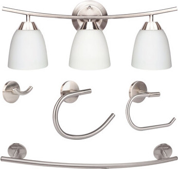 Red Barrel Studio Naeva 22-Inch Brushed Nickel 3-Head Vanity Light with 4-Piece Bathroom Hardware Combo Set