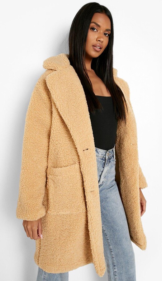 camel colour teddy bear coat