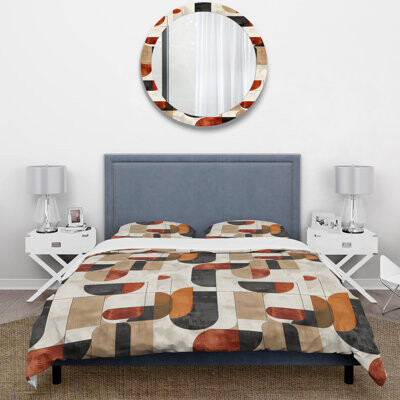 Design Art Red Black Midcentury Shapes - Midcentury Duvet Cover Set