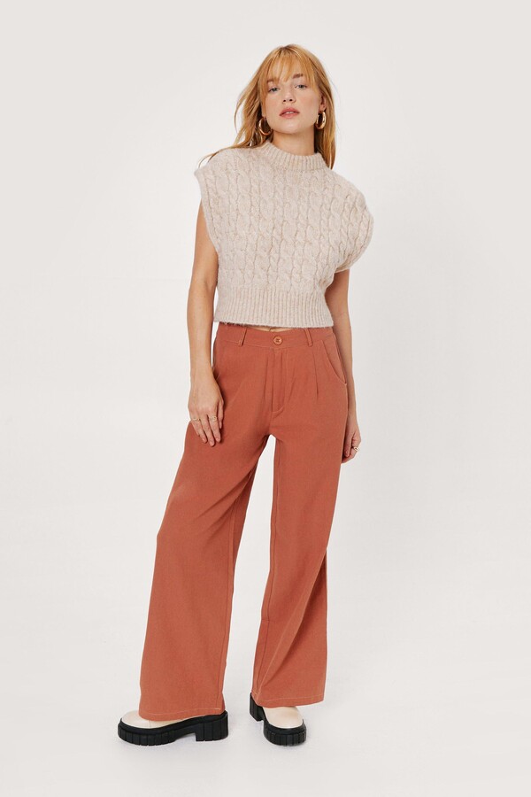 wide leg rust trousers