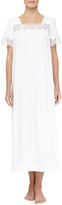 Thumbnail for your product : Oscar de la Renta Scalloped Eyelet Trimmed Long Nightgown, Signature White