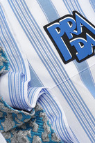 Thumbnail for your product : Prada Ruffled Logo-appliqued Striped Cotton-poplin Mini Shirt Dress