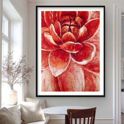 Lark Manor Red Chrysanthemum - Framed Matted Print for Office Decor