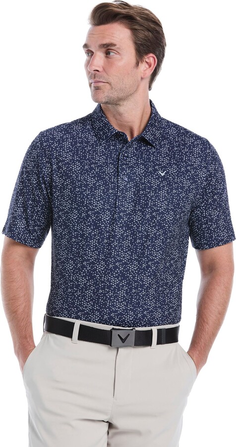 Callaway Men's Chevron Print Short Sleeve Golf Polo, Small, Bright White/Peacoat