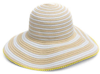 Collection 18 Pom Pom Trim Striped Floppy Hat
