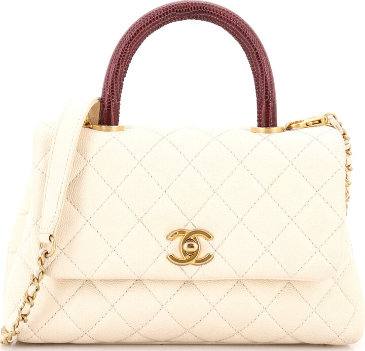 Chanel Coco Top Handle Bag Quilted Caviar with Lizard Mini