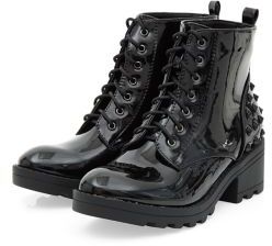 New Look Teens Black Patent Studded Back Lace Up Boots