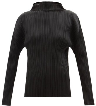 Pleats Please Issey Miyake High-neck Technical-pleated Jersey Top - Black