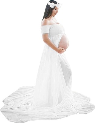 zhbotaolang Women Maternity Maxi Dress-Off Shoulder Lace Photography Dress