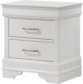 Mercer41 1pc Modern Glam Style Two Drawers Nightstand Solid Wood Crystal-Like Diamond Tufted Texture Finish Bedroom Furniture White