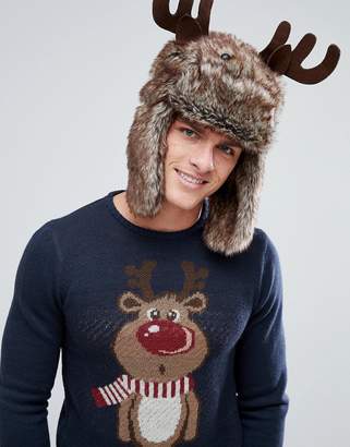 Solid Holidays Sweater In Wool With Reindeer