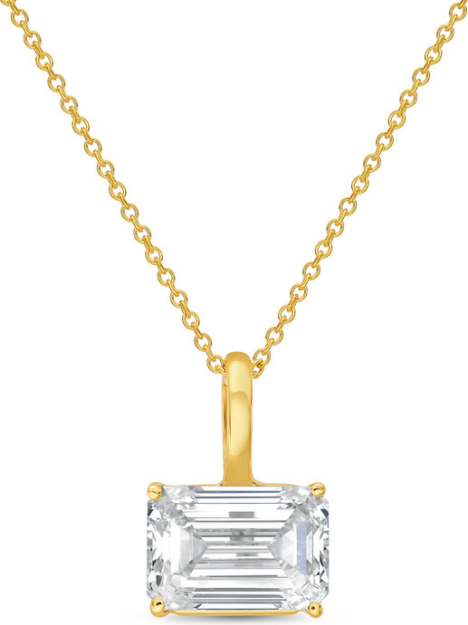 Diana M 14kt Yellow Gold Lab Grown East/West Emerald Cut Diamond Pendant Weighing 5.00 Ct On A Solid Bail