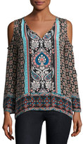 Thumbnail for your product : Tolani Claire Cold-Shoulder Printed Top, Multi, Plus Size