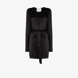 ENVELOPE1976 Black Nice Buttoned Silk Mini Dress