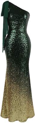 Angel-fashions Women's Asymmetric Ribbon Gradual Sequin Mermaid Long Dress (XXL, )