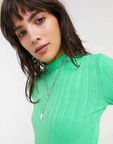Thumbnail for your product : Bershka ribbed long sleeved top in green