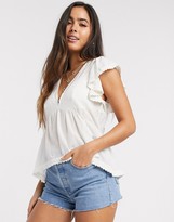 Thumbnail for your product : Y.A.S v-neck smock top with lace detail in cream