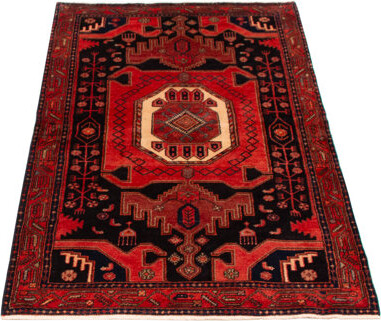 Bungalow Rose Splendid piece of work that is woven with a re-interpretation of village Persian designs. The vintage and distressed look make this hand-knotted wool