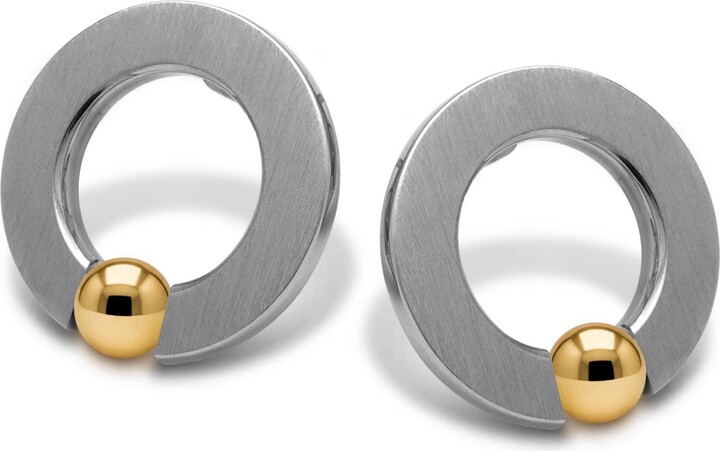 Etsy Tension Set O-Ring Stud Earrings | Flat Brushed Stainless Steel & Gold Accent Sphere Abbracci