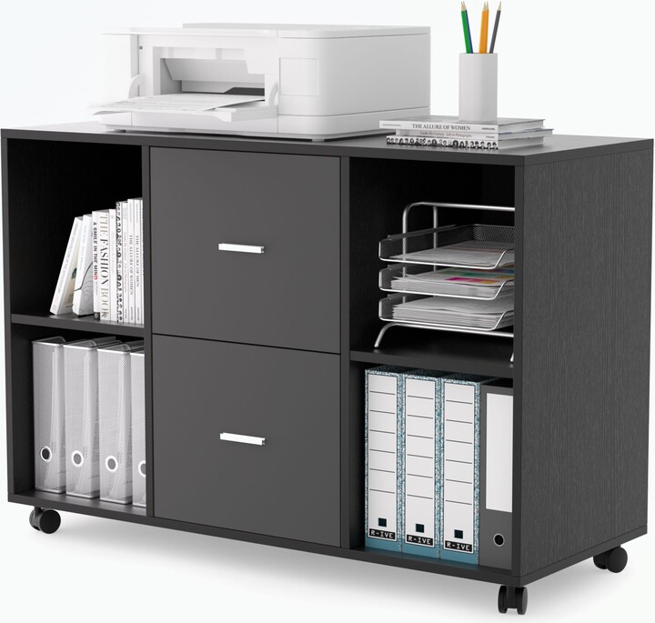 2 Drawer Wooden horizontal filing with 4 open storage shelves