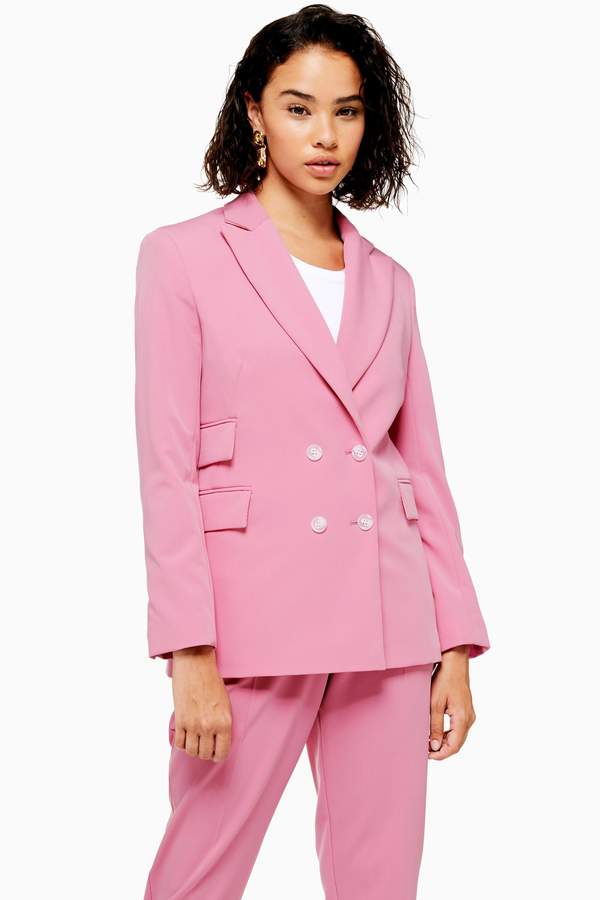 Topshop PETITE Pink Double Breasted Suit Jacket - ShopStyle Blazers