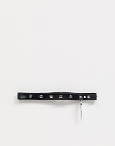 Thumbnail for your product : ASOS DESIGN choker necklace with studs and key in black faux leather