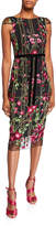 Thumbnail for your product : Marchesa Floral Embroidered Cap-Sleeve Tea-Length Dress