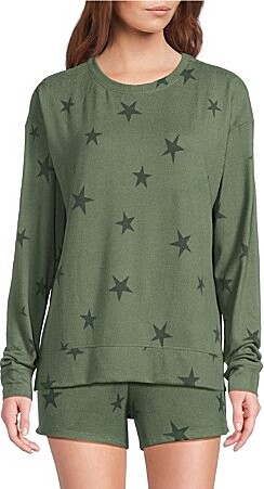 Jasmine & Ginger Jasmine Ginger Tossed Stars Print Long Sleeve Crew Neck Coordinating Knit Sleep Top