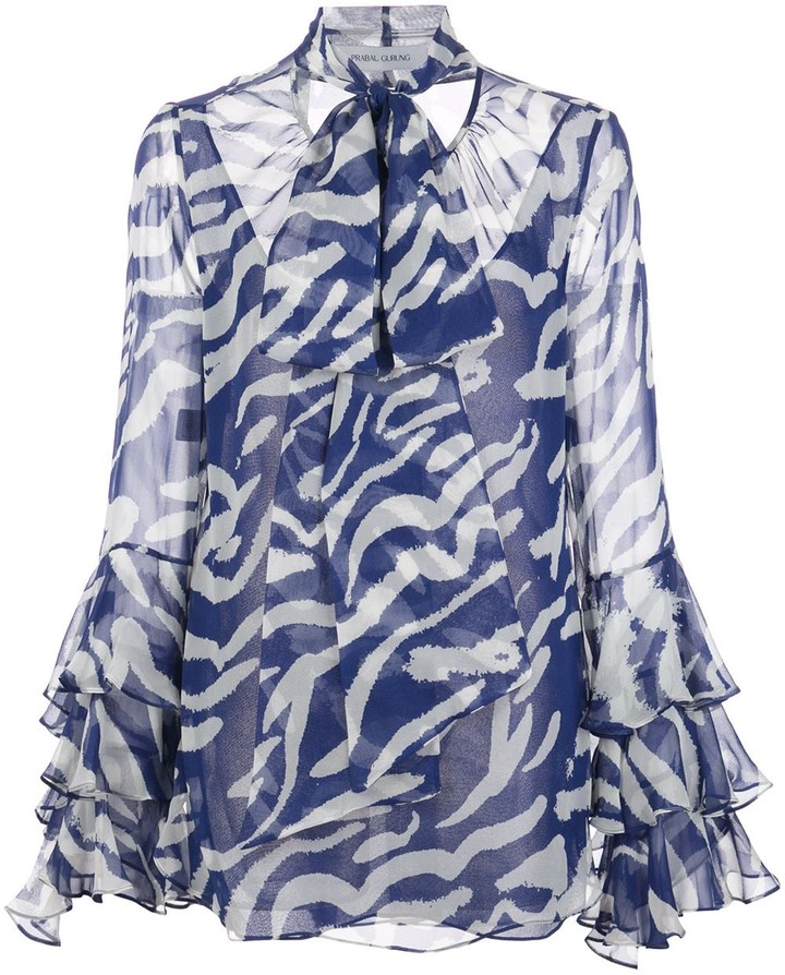 royal blue ruffle blouse