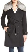 Thumbnail for your product : Andrew Marc Genuine Rabbit Fur Trim Wool Blend Coat
