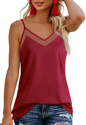Women's Lace Camisole Cute Summer V Neck Dressy Tank Tops Casual Spaghetti  Strap Cami Sleeveless Slim Fit Tee Shirt