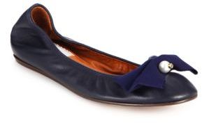 Lanvin Pearl & Bow Leather Ballet Flats