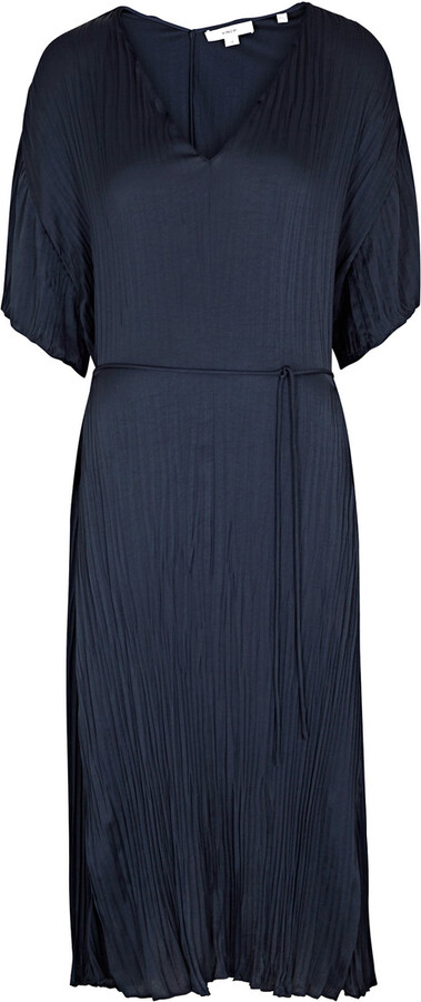 Vince Plissé Satin Midi Dress