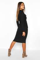 Thumbnail for your product : boohoo Rib High Neck Ruffle Long Sleeve Midi Dress